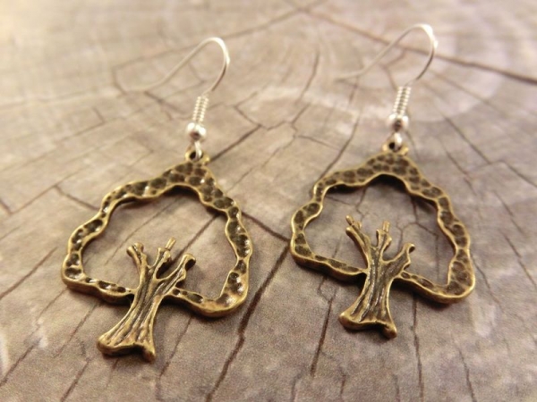 Baum Ohrringe Vintage Optik tree wood Wald